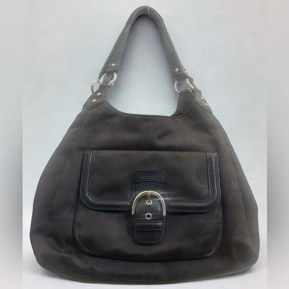 Authentic Coach Dark Brown Campbell Signature Shoulder Bag with Leather Trim - Picture 2 of 11